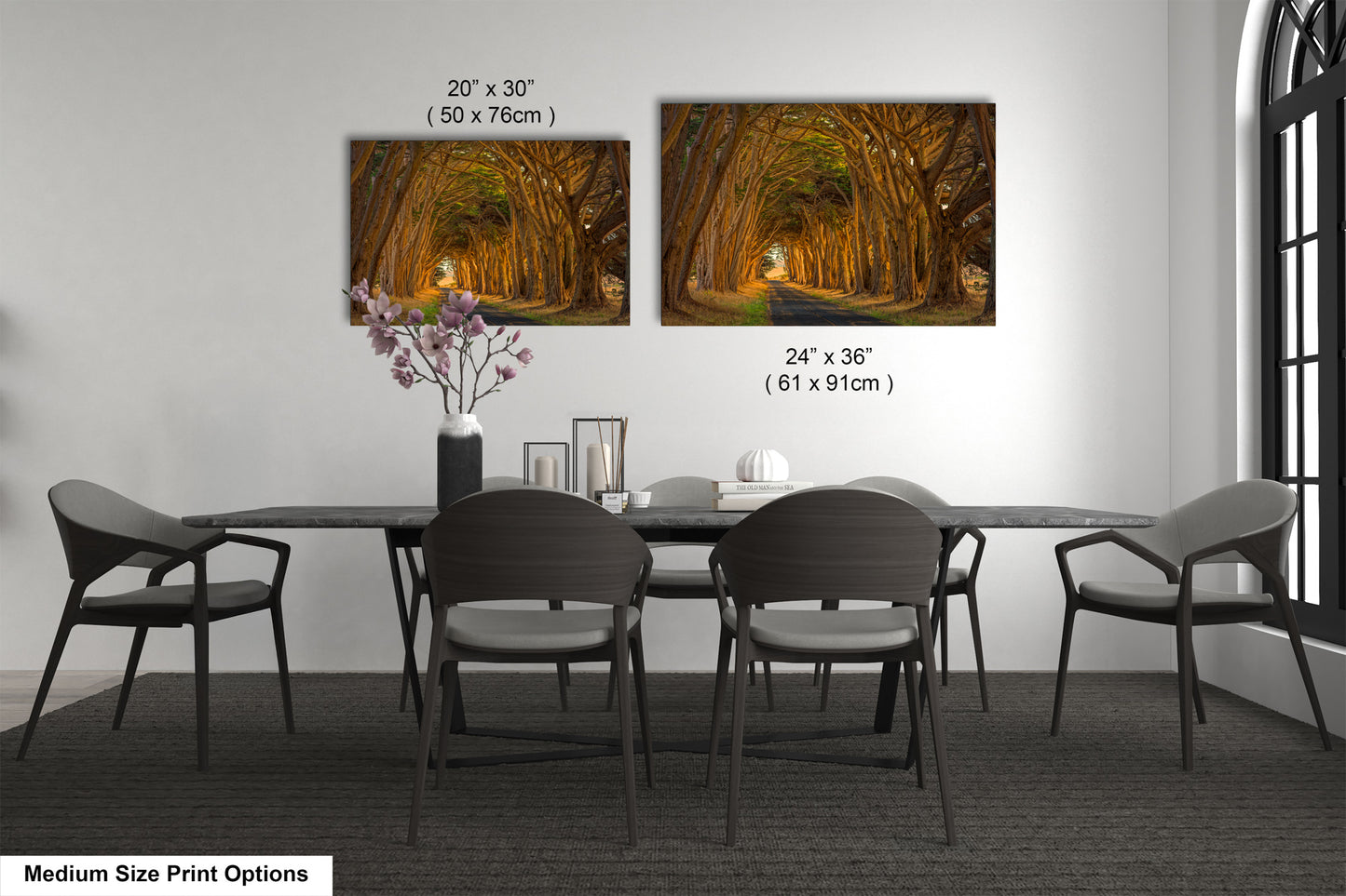 a dining room with a table and chairs