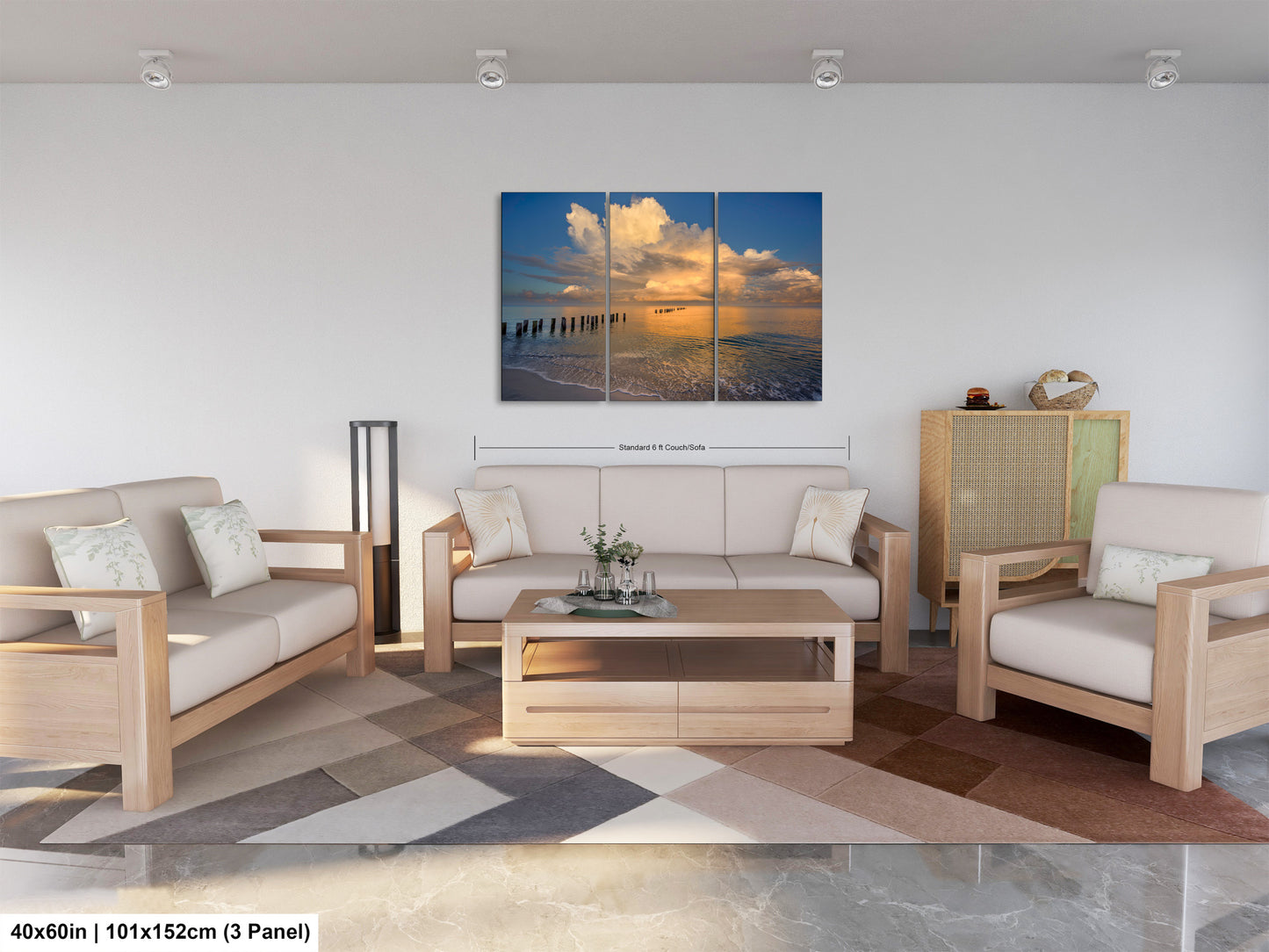 a living room filled with furniture and a painting on the wall