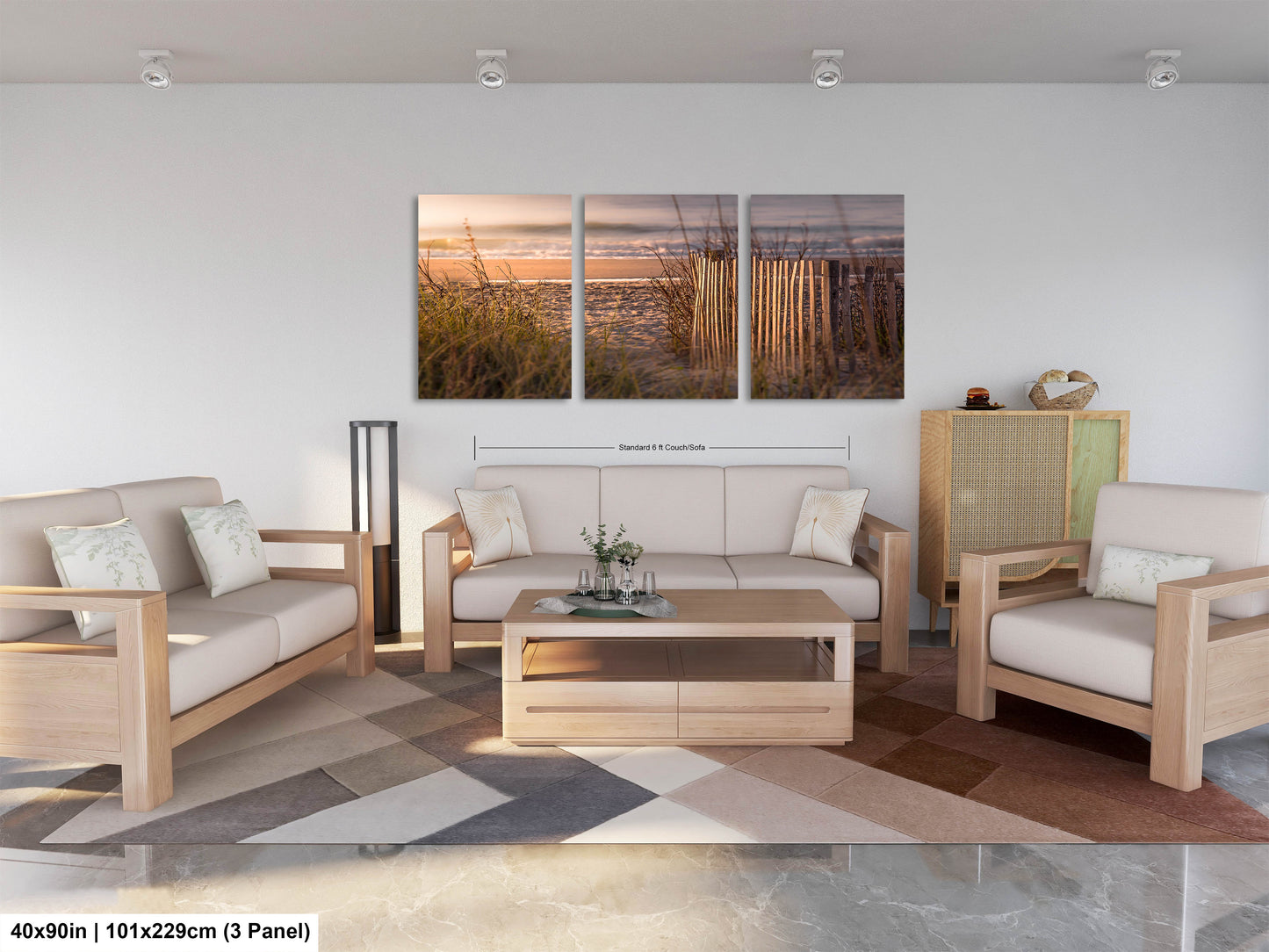 a living room filled with furniture and a painting on the wall