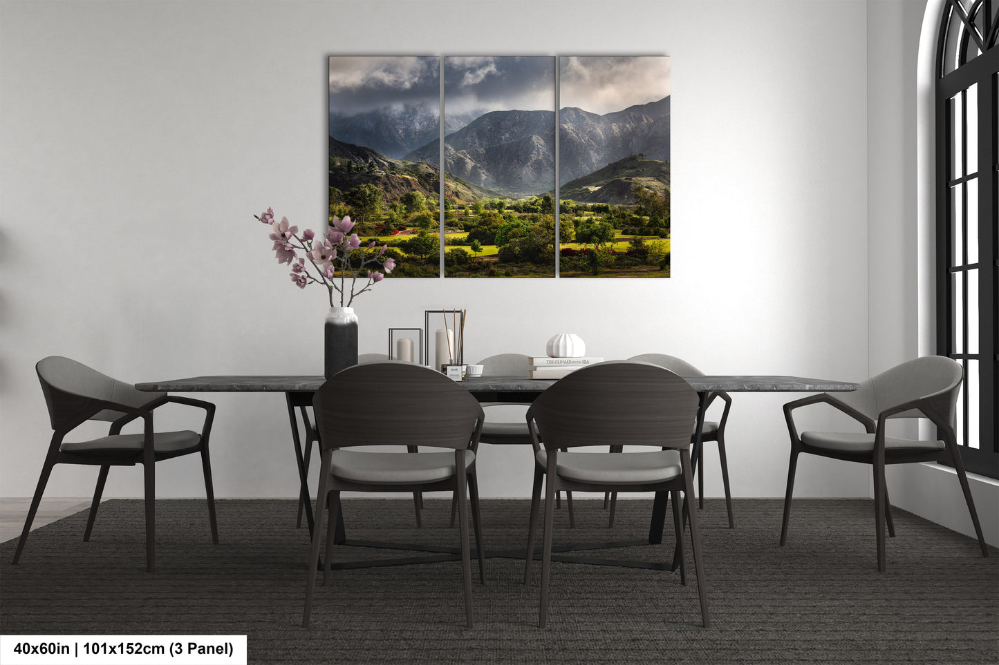 a dining room with a table and chairs