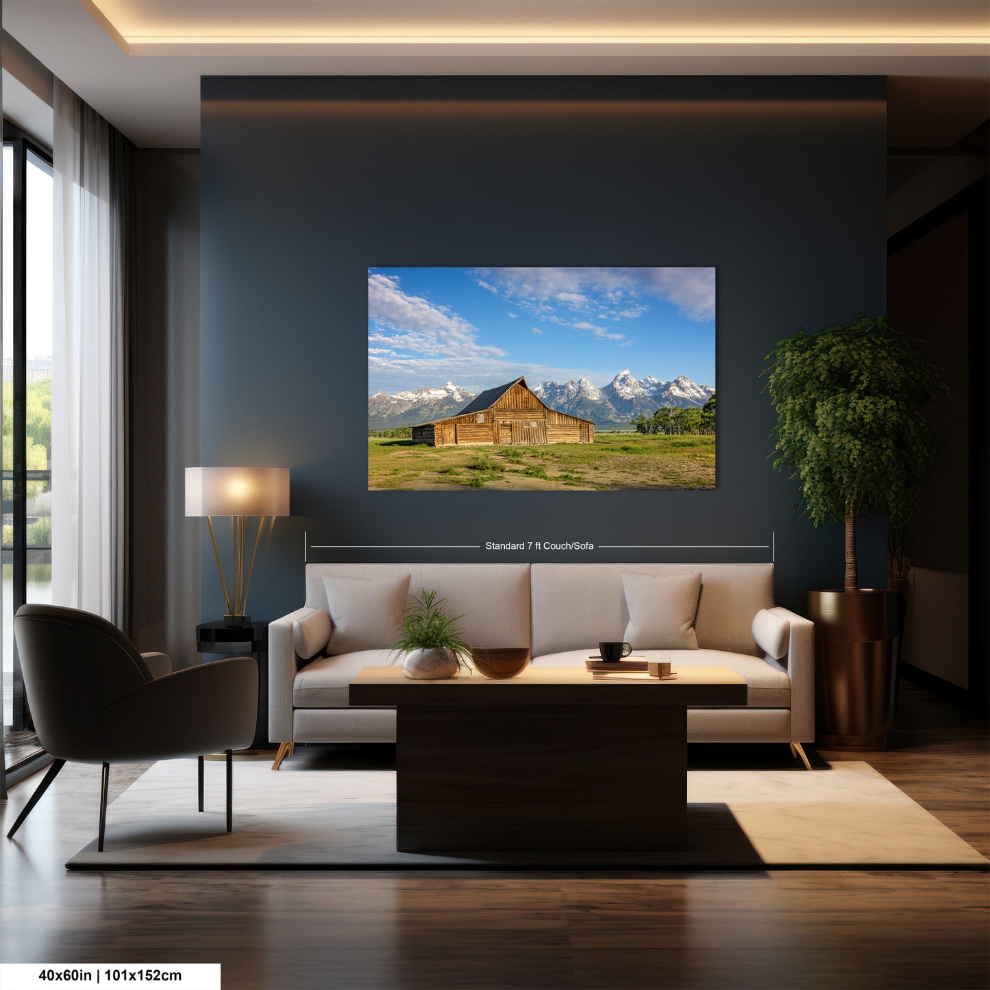 a living room with a couch a table and a television