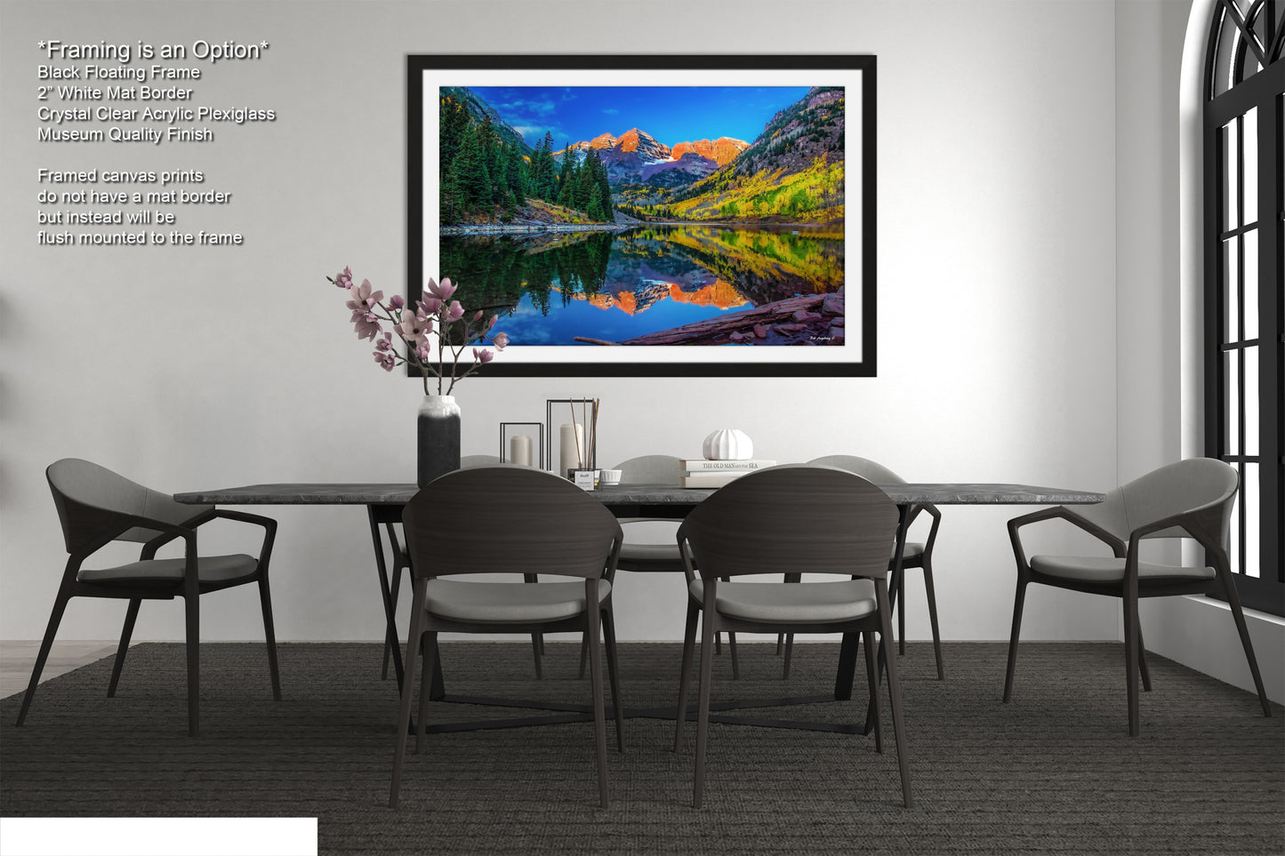 a dining room with a table and chairs