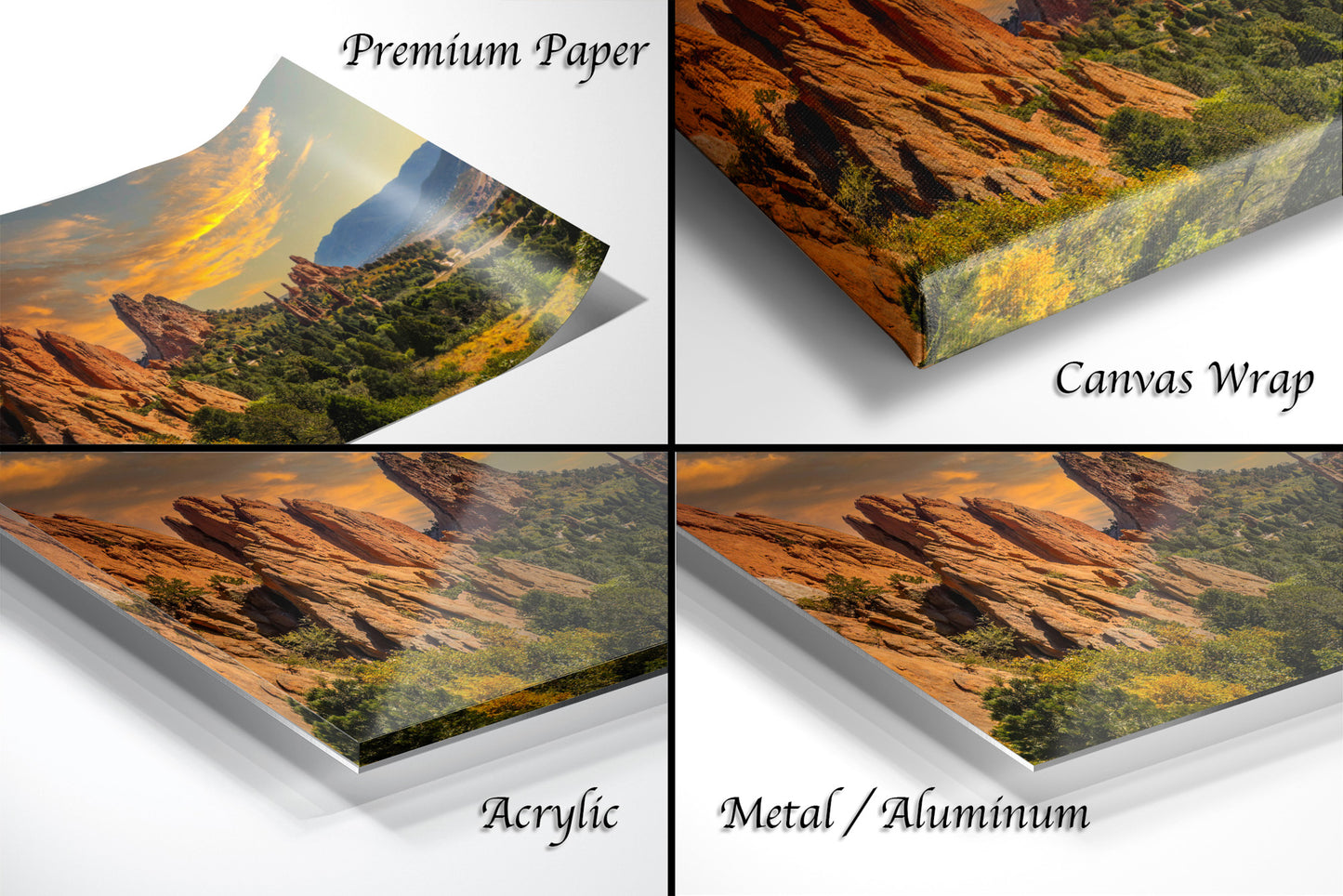 a series of four photos of a mountain range