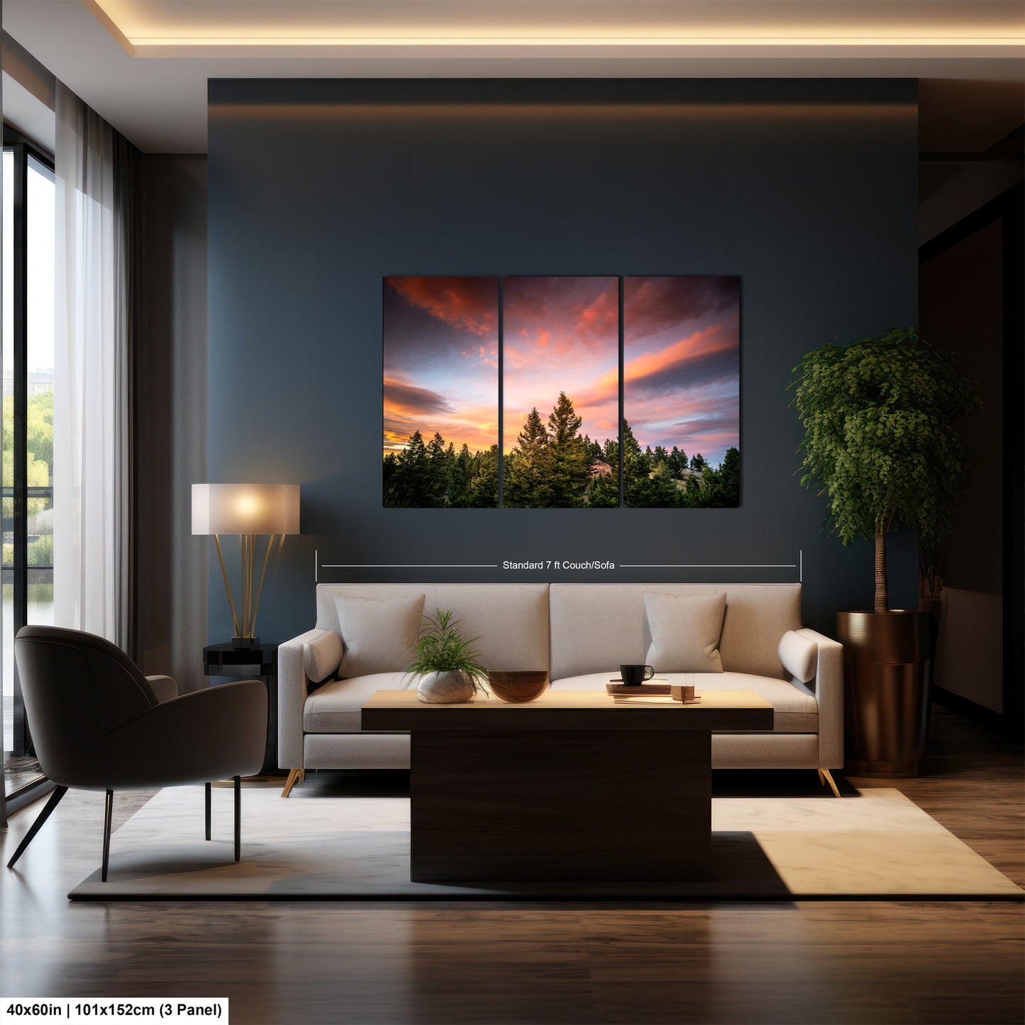 a living room filled with furniture and a painting on the wall