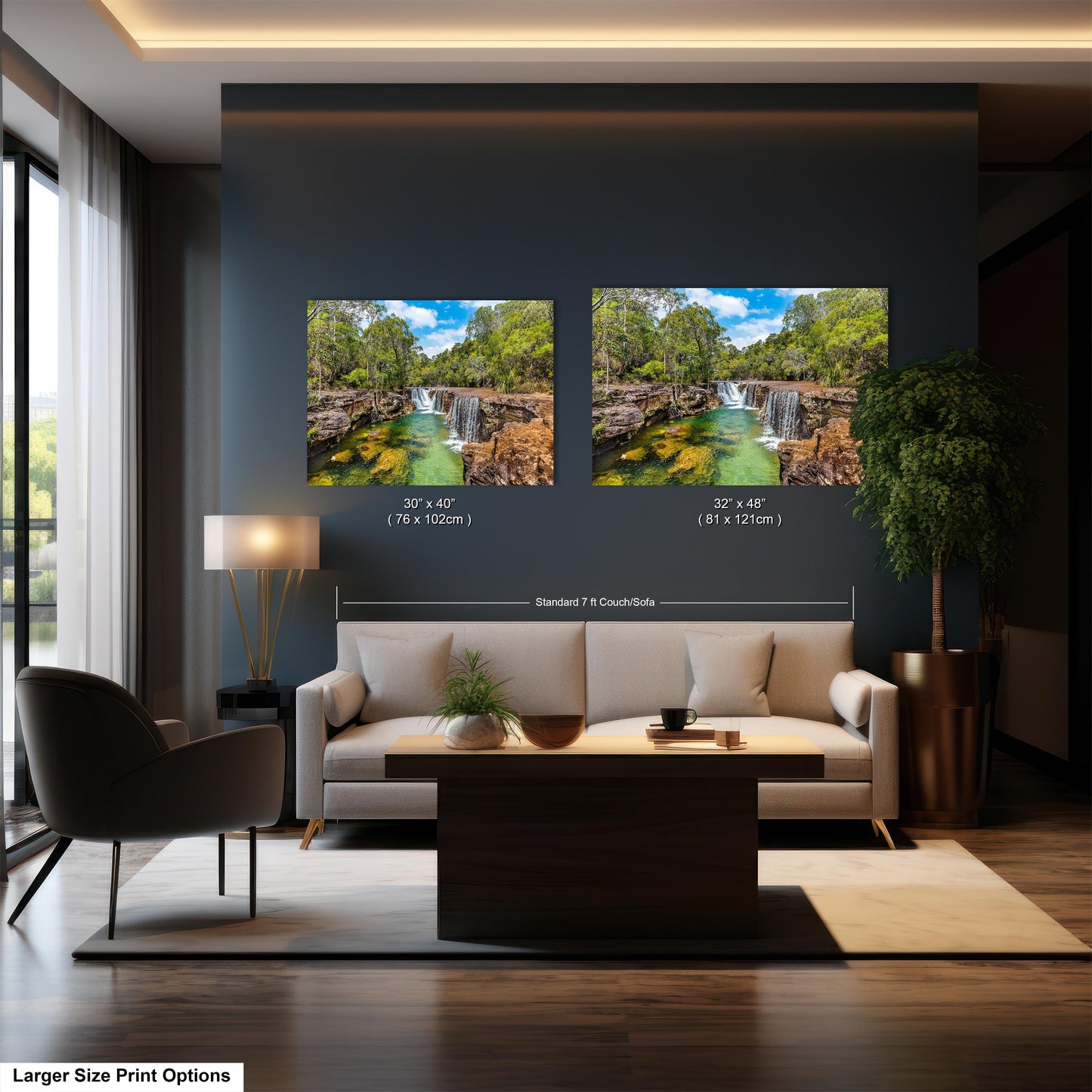 a living room filled with furniture and a painting on the wall