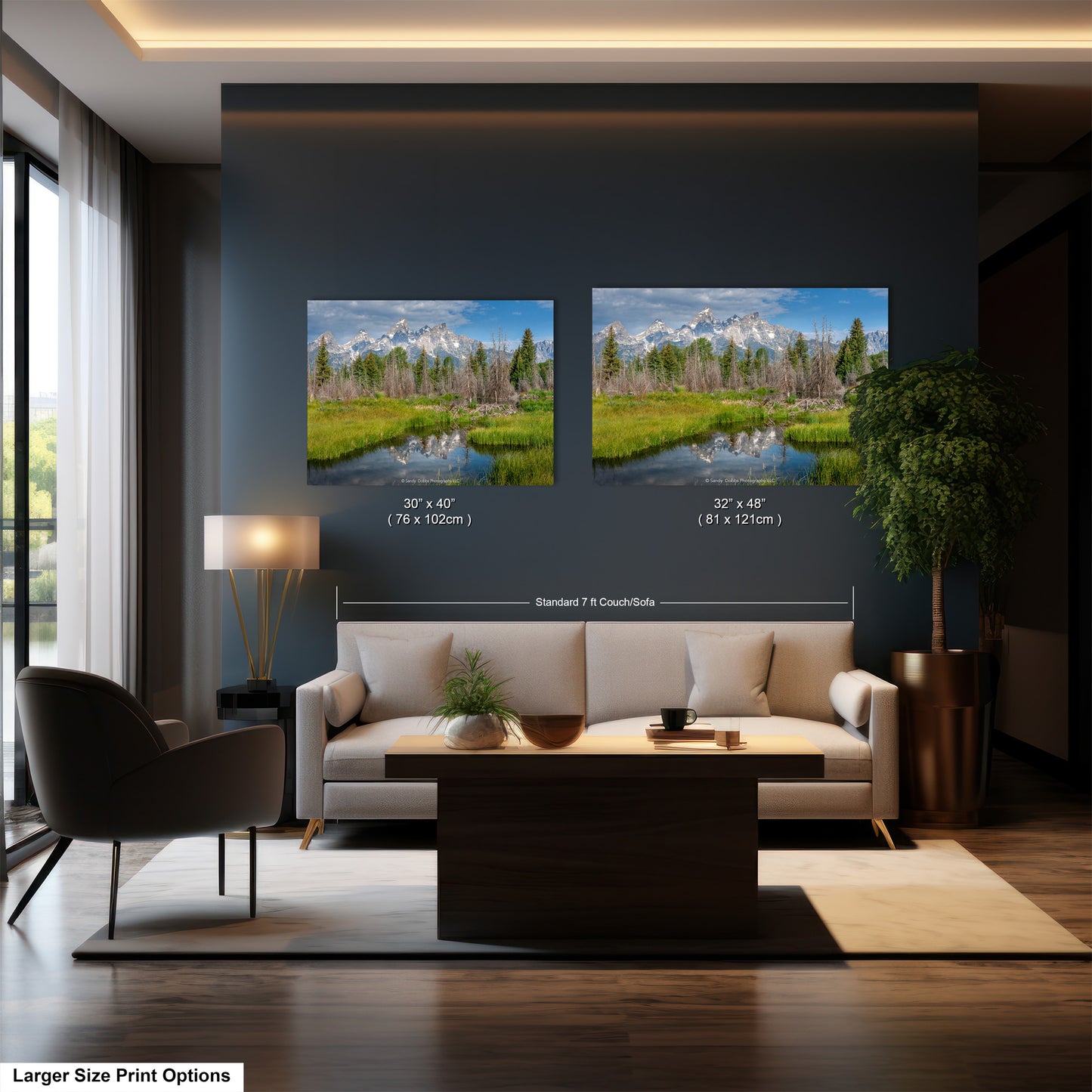 a living room filled with furniture and a painting on the wall
