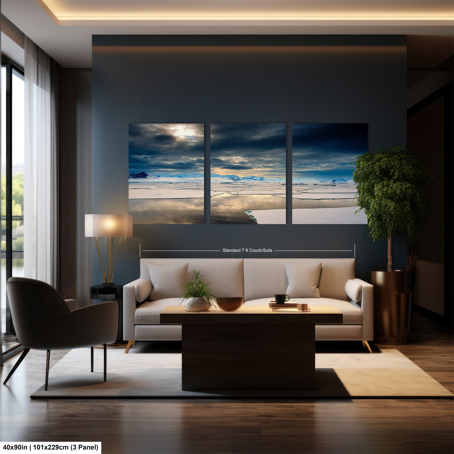 a living room filled with furniture and a painting on the wall
