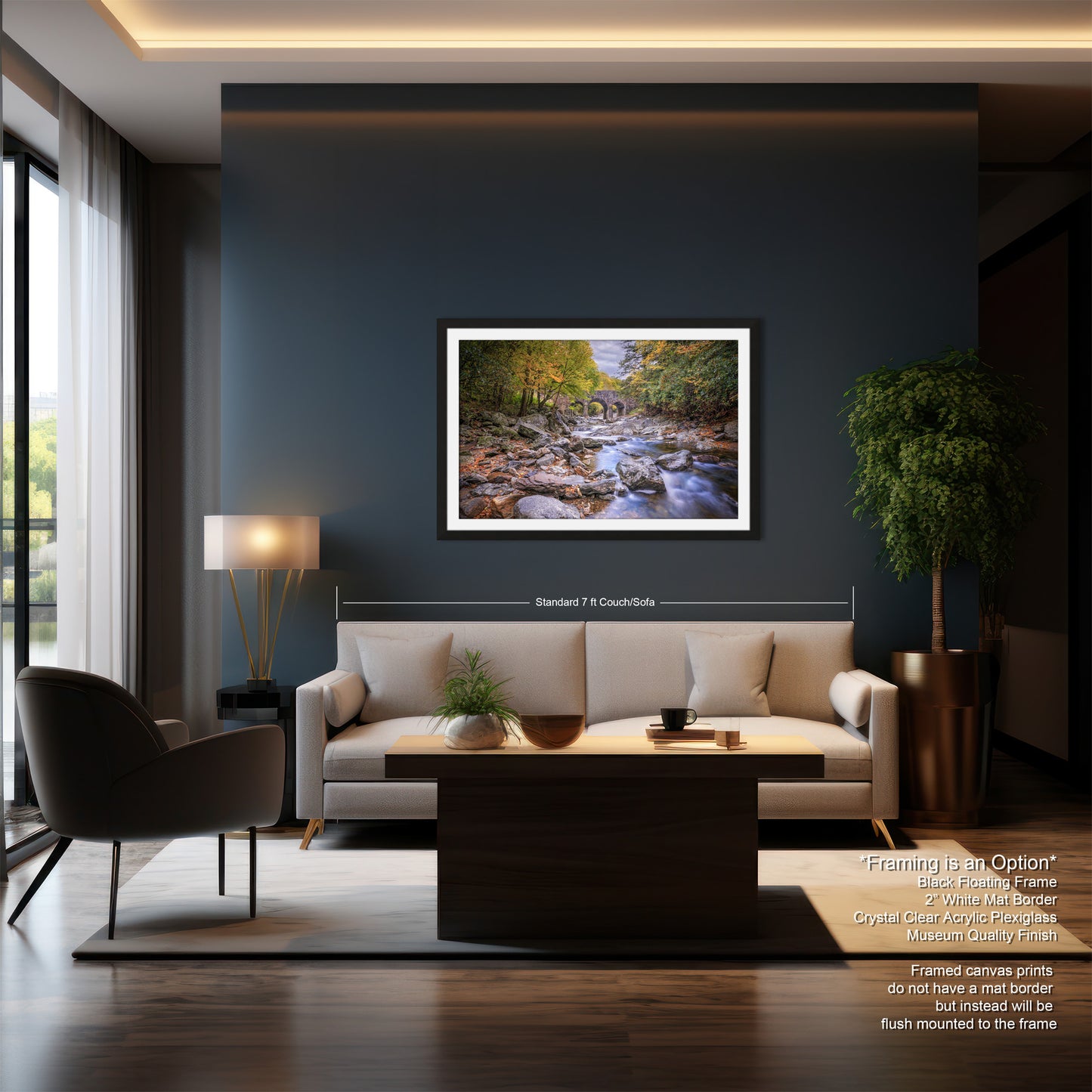a living room filled with furniture and a painting on the wall
