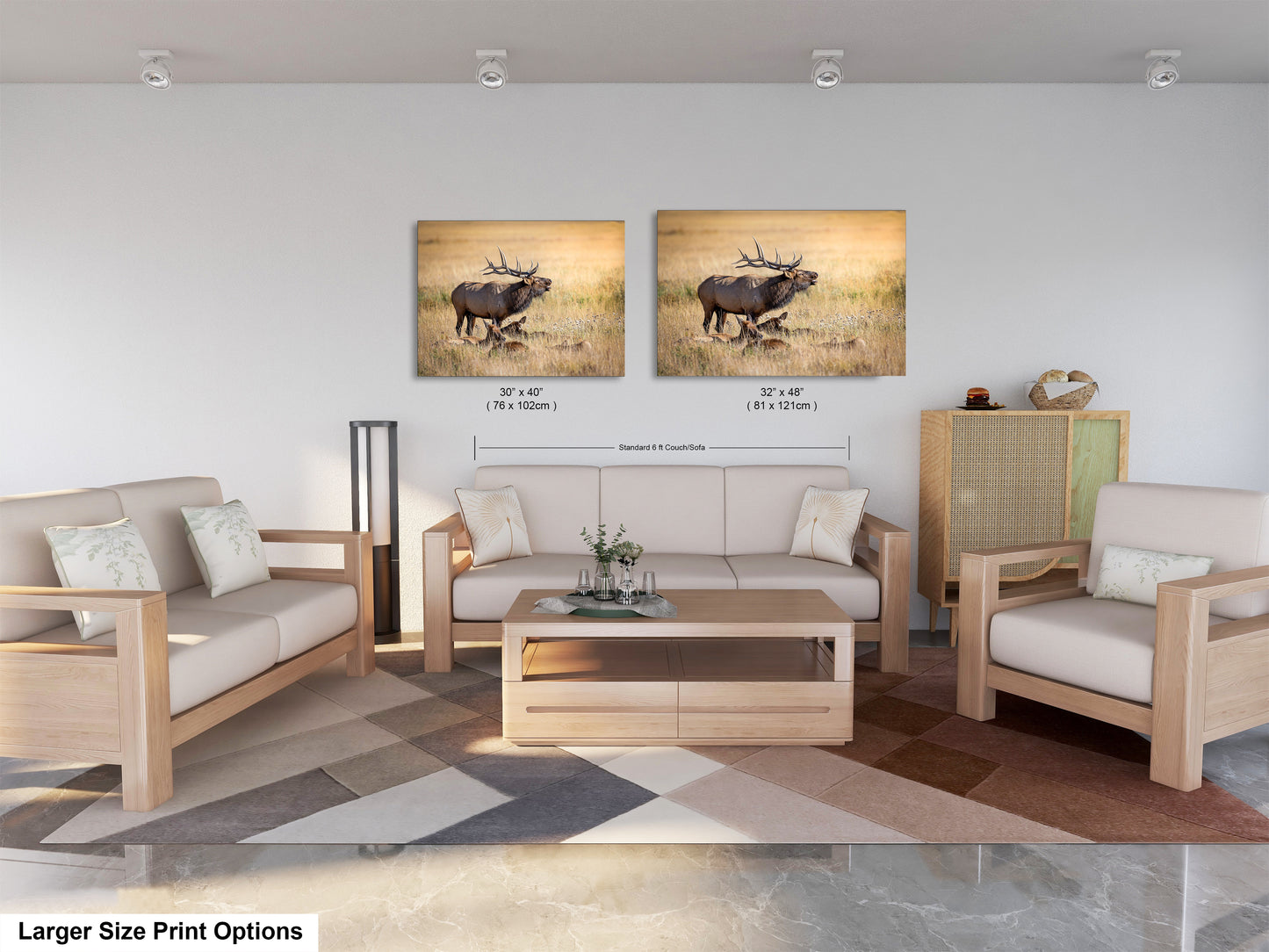 a living room filled with furniture and a painting on the wall