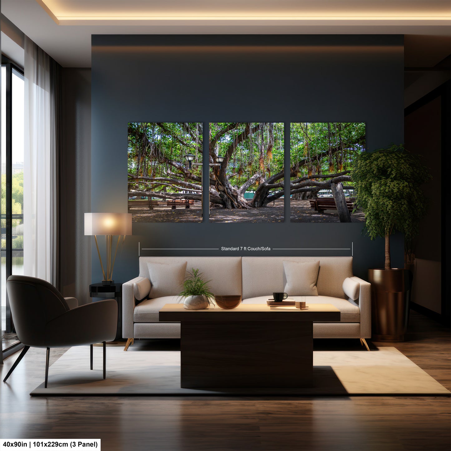a living room filled with furniture and a large window