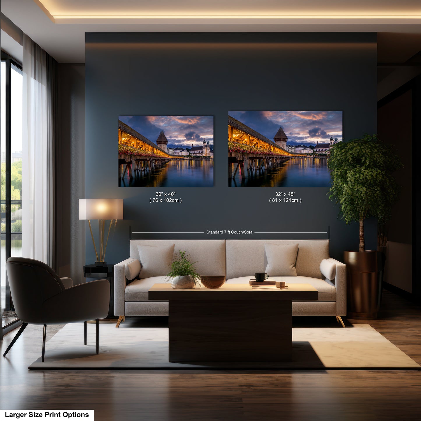 a living room filled with furniture and a painting on the wall
