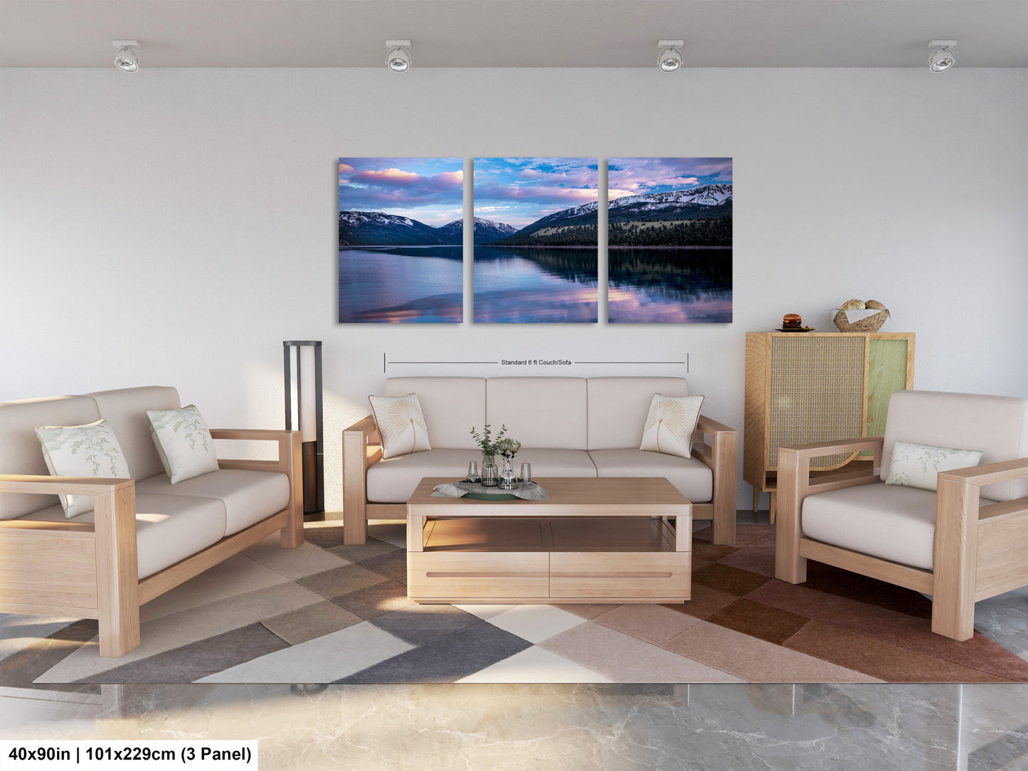 a living room filled with furniture and a painting on the wall