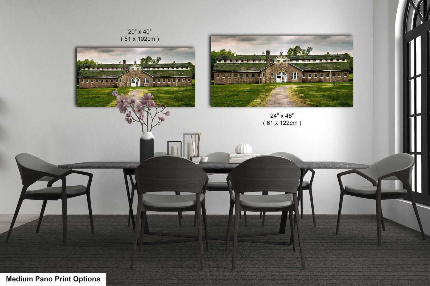 a dining room with a table and chairs
