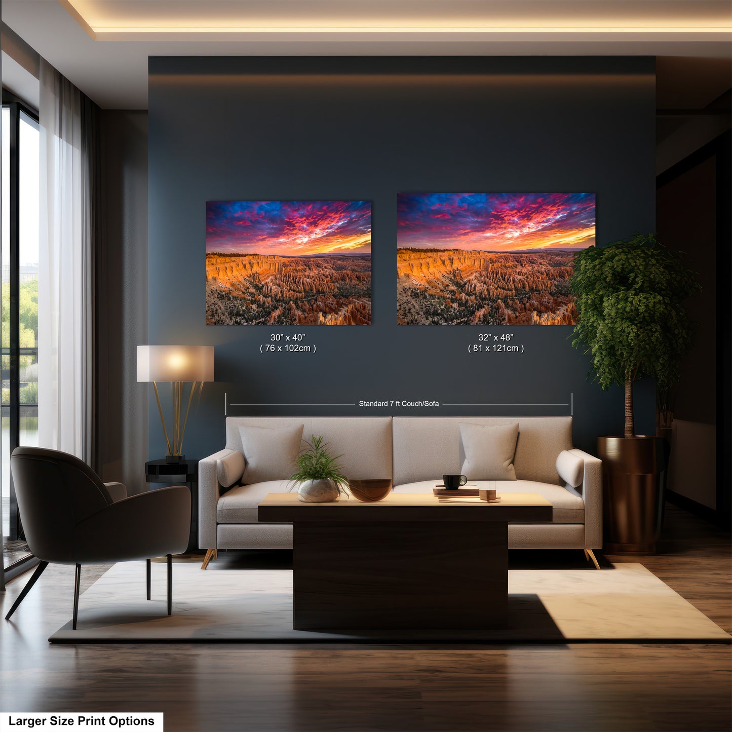 a living room filled with furniture and a painting on the wall