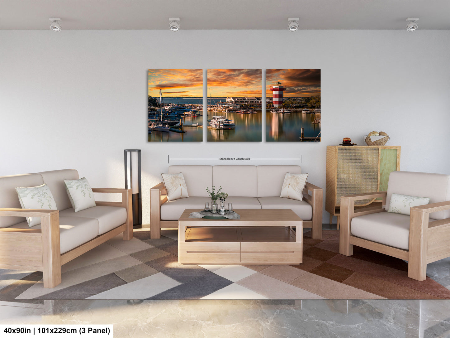 a living room filled with furniture and a painting on the wall