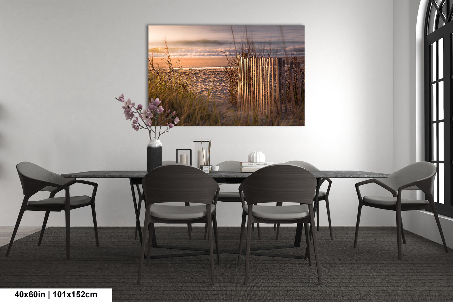 a dining room with a table and chairs