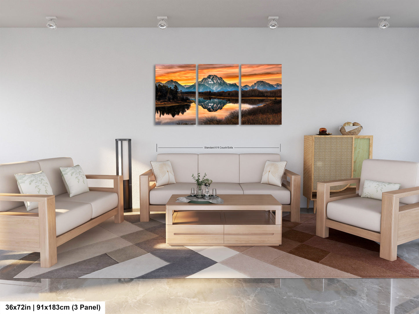 a living room filled with furniture and a painting on the wall