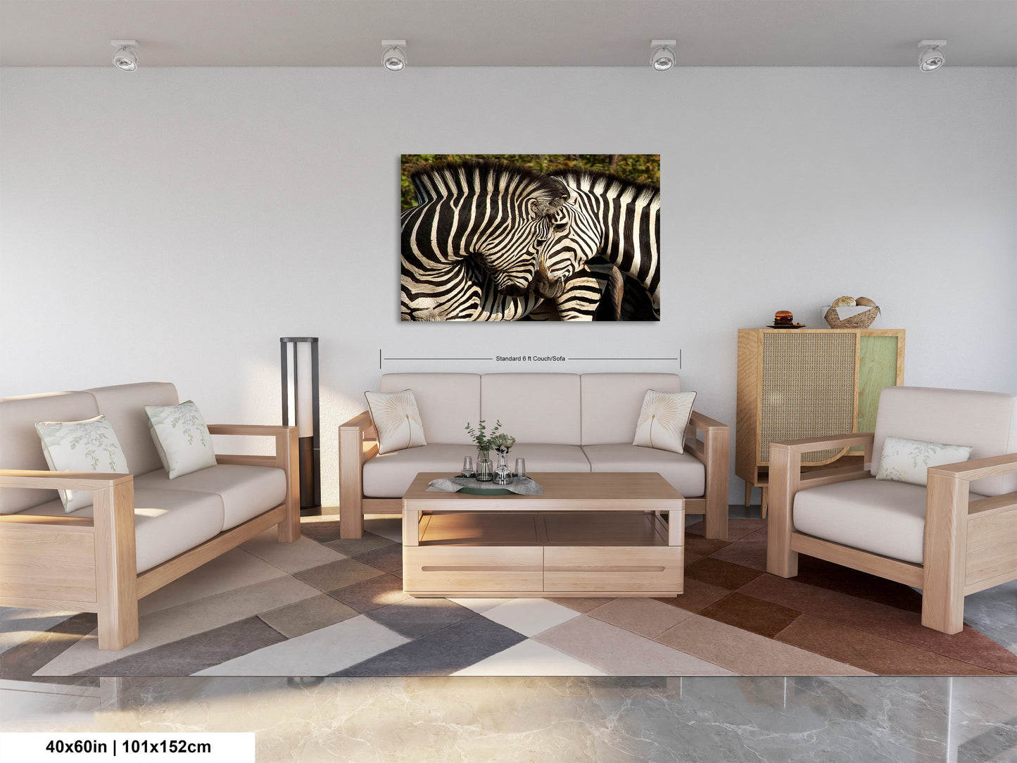 a living room filled with furniture and a painting on the wall