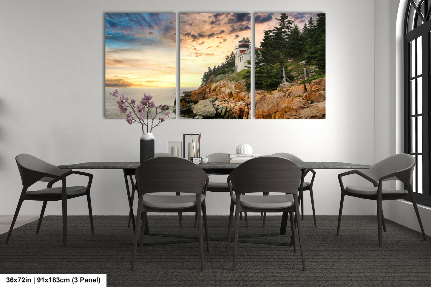 a dining room with a table and chairs