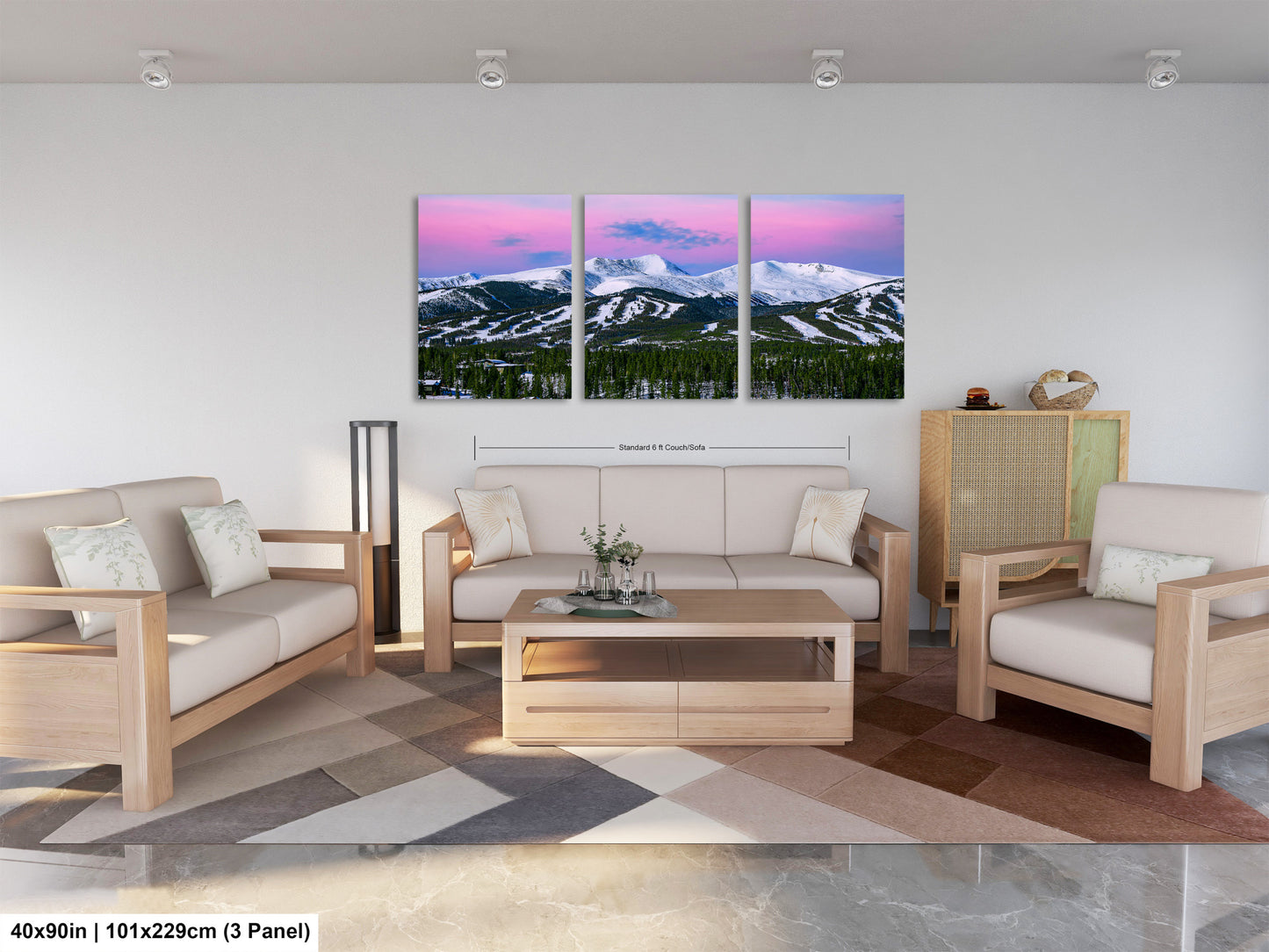 a living room filled with furniture and a painting on the wall