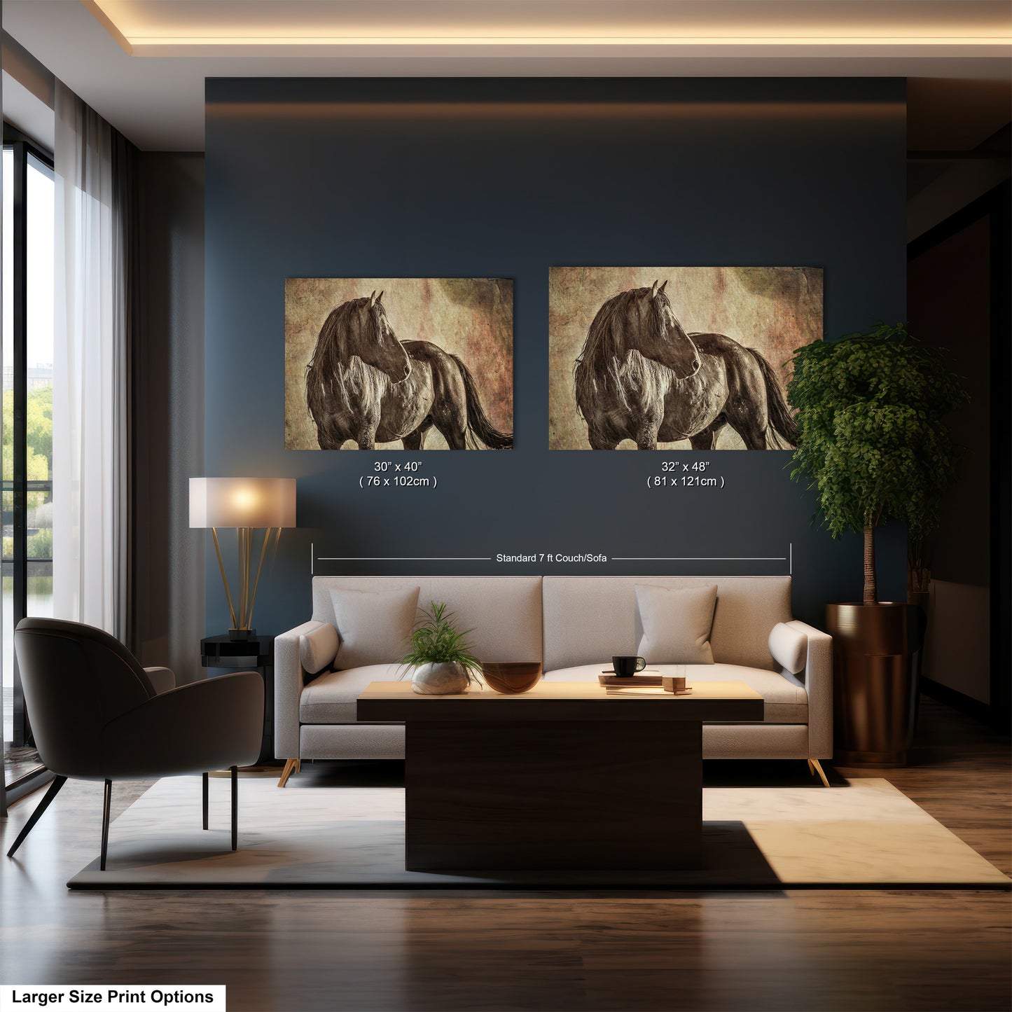a living room filled with furniture and a painting on the wall