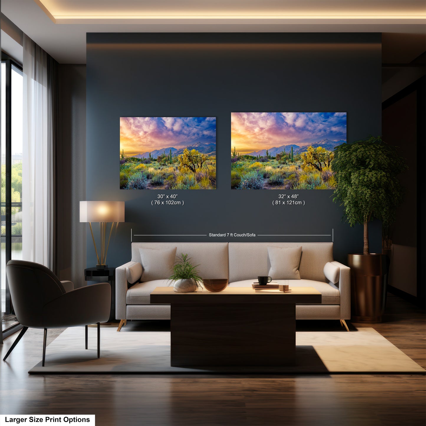 a living room filled with furniture and a painting on the wall