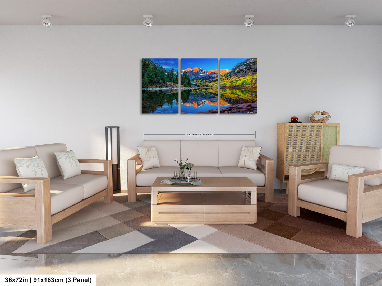 a living room filled with furniture and a painting on the wall