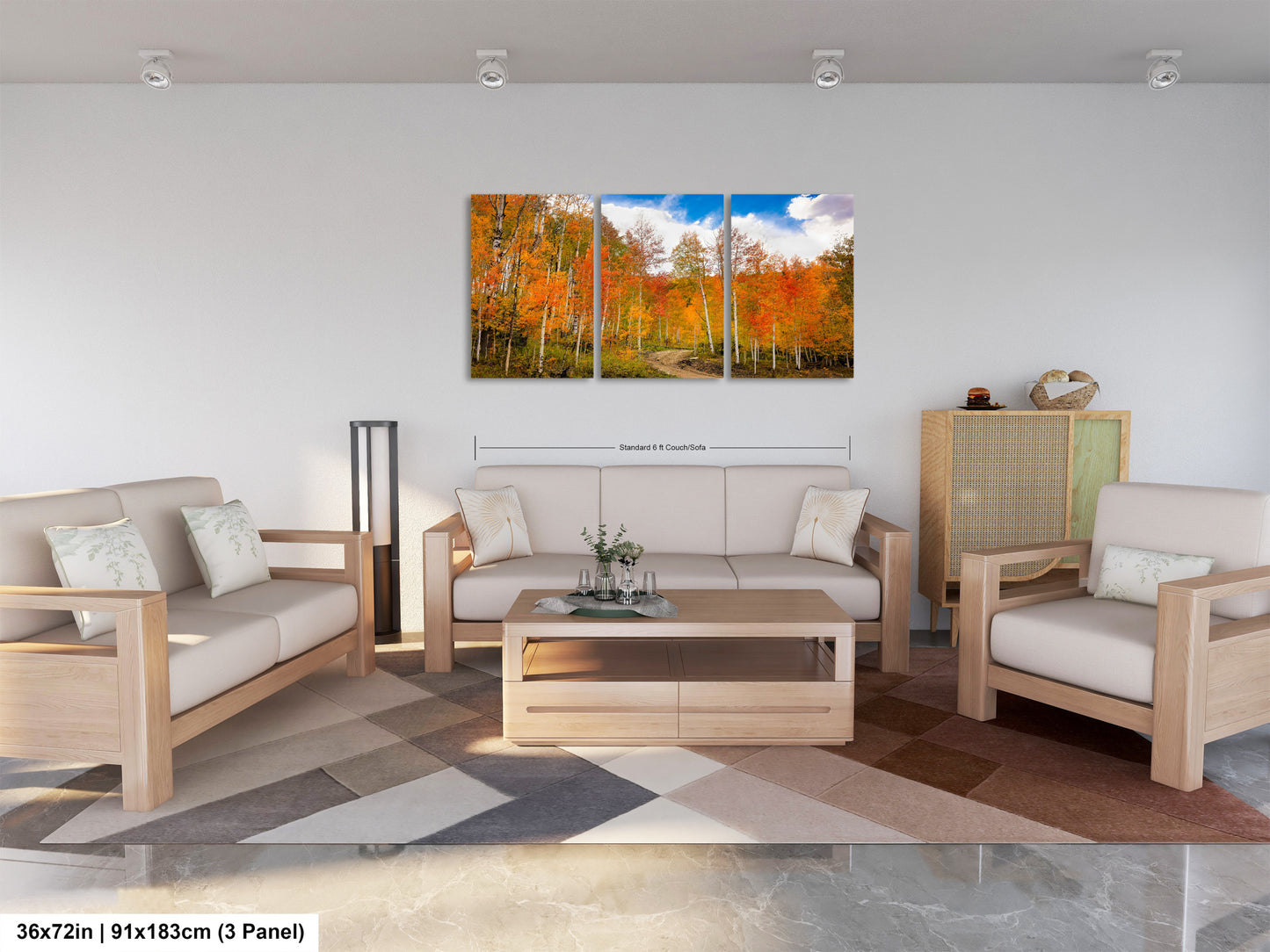 a living room filled with furniture and a painting on the wall