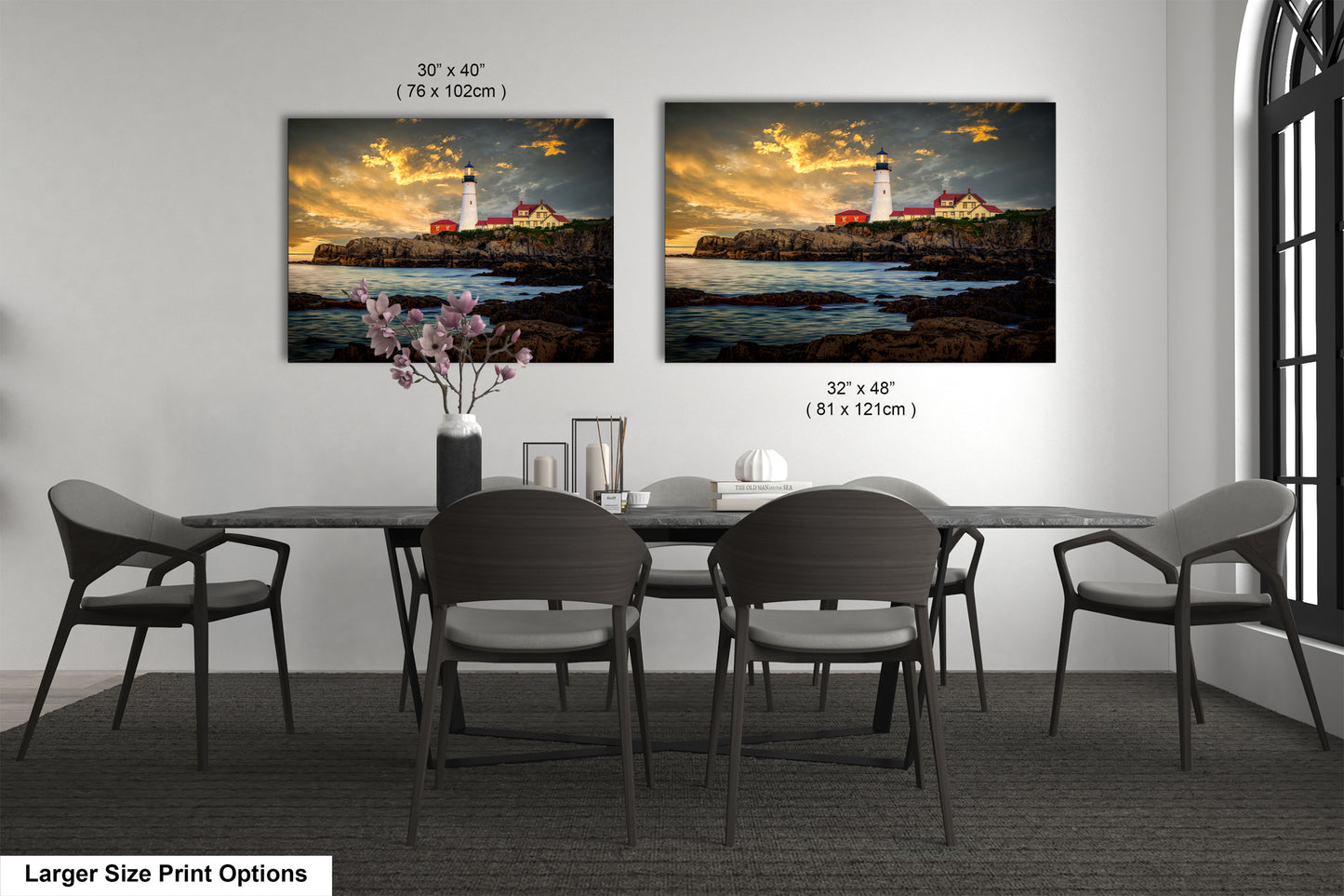 a dining room with a table and chairs
