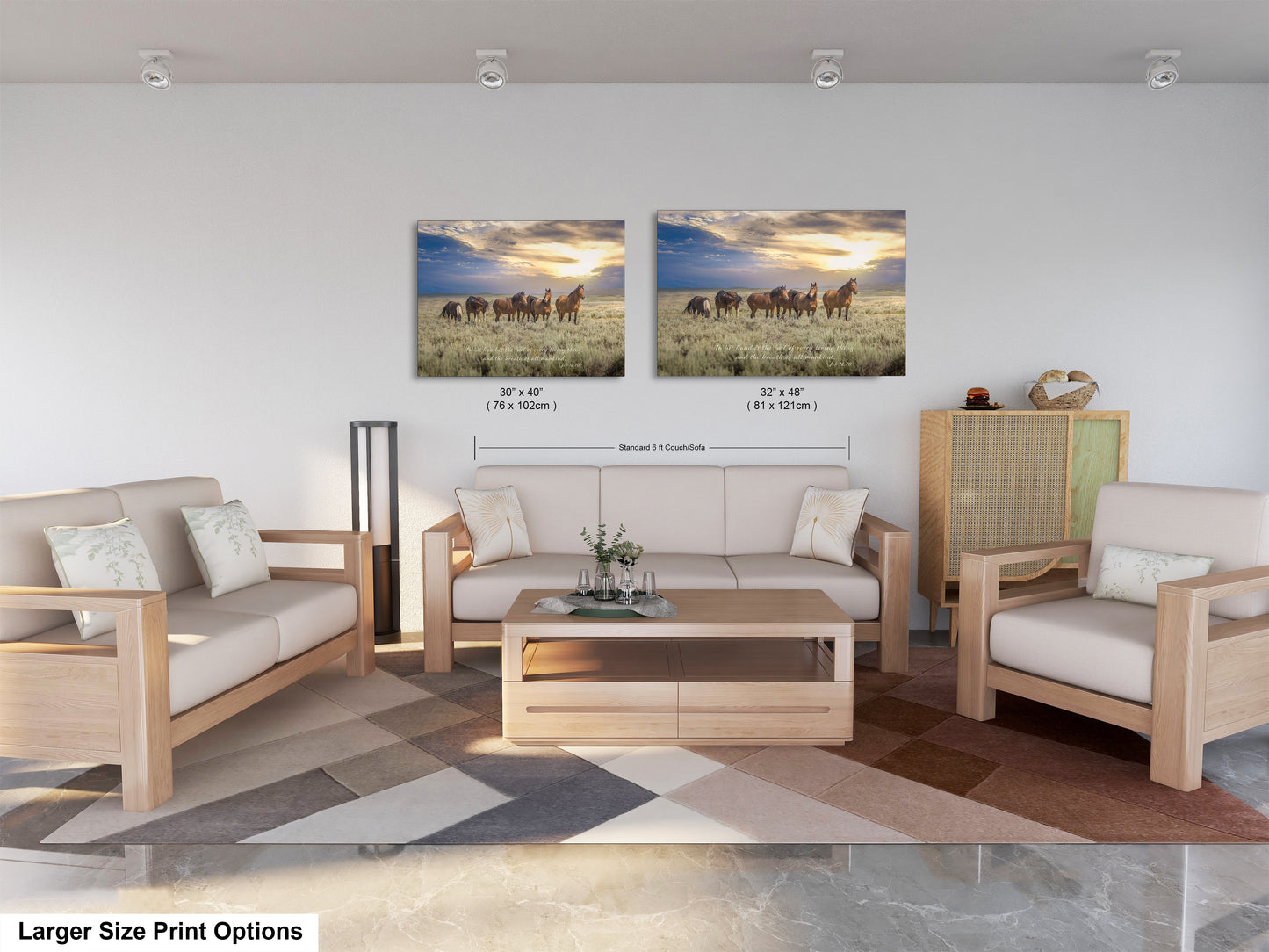 a living room filled with furniture and a painting on the wall