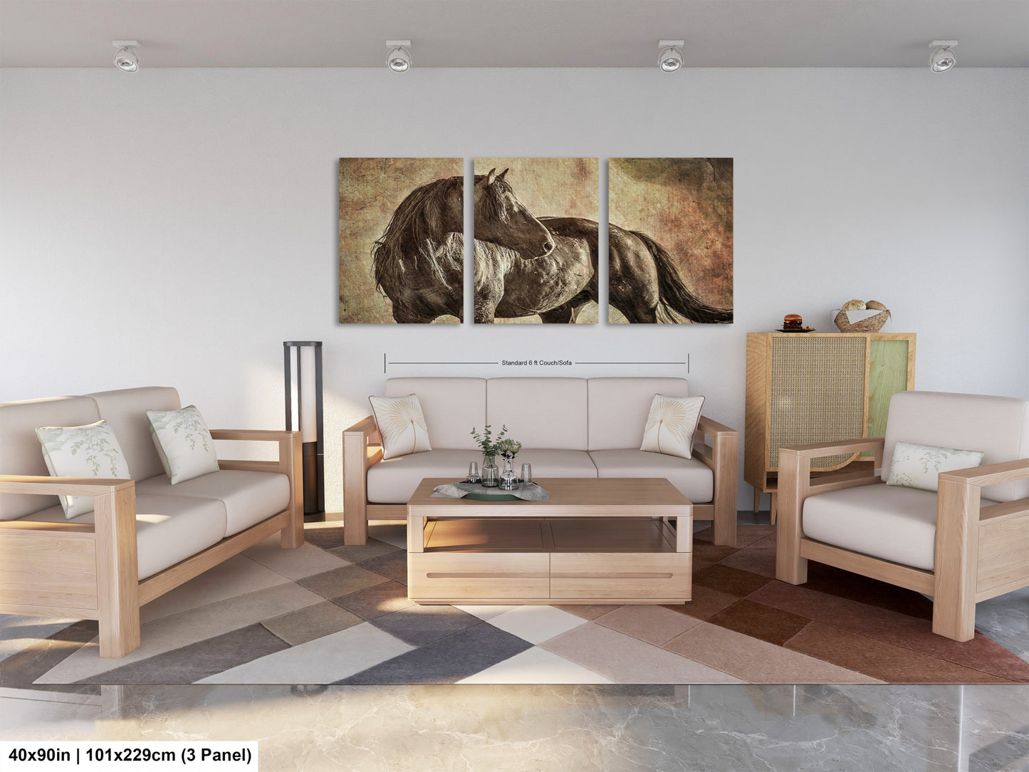 a living room filled with furniture and a painting on the wall