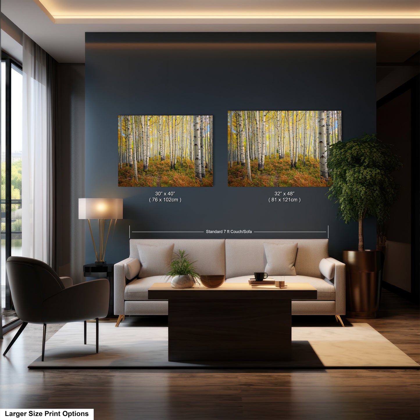 a living room filled with furniture and a painting on the wall