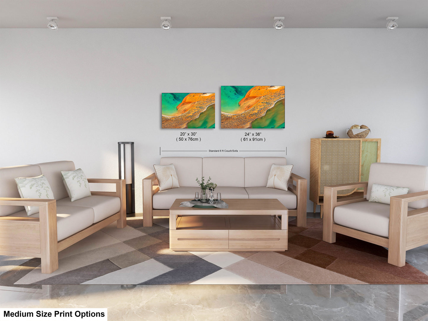 a living room filled with furniture and a painting on the wall