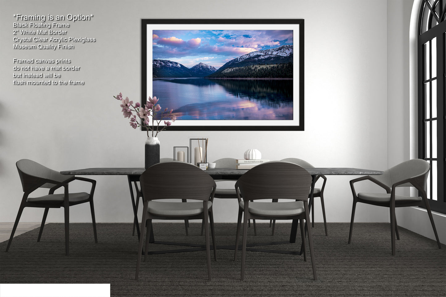a picture of a dining room with a table and chairs