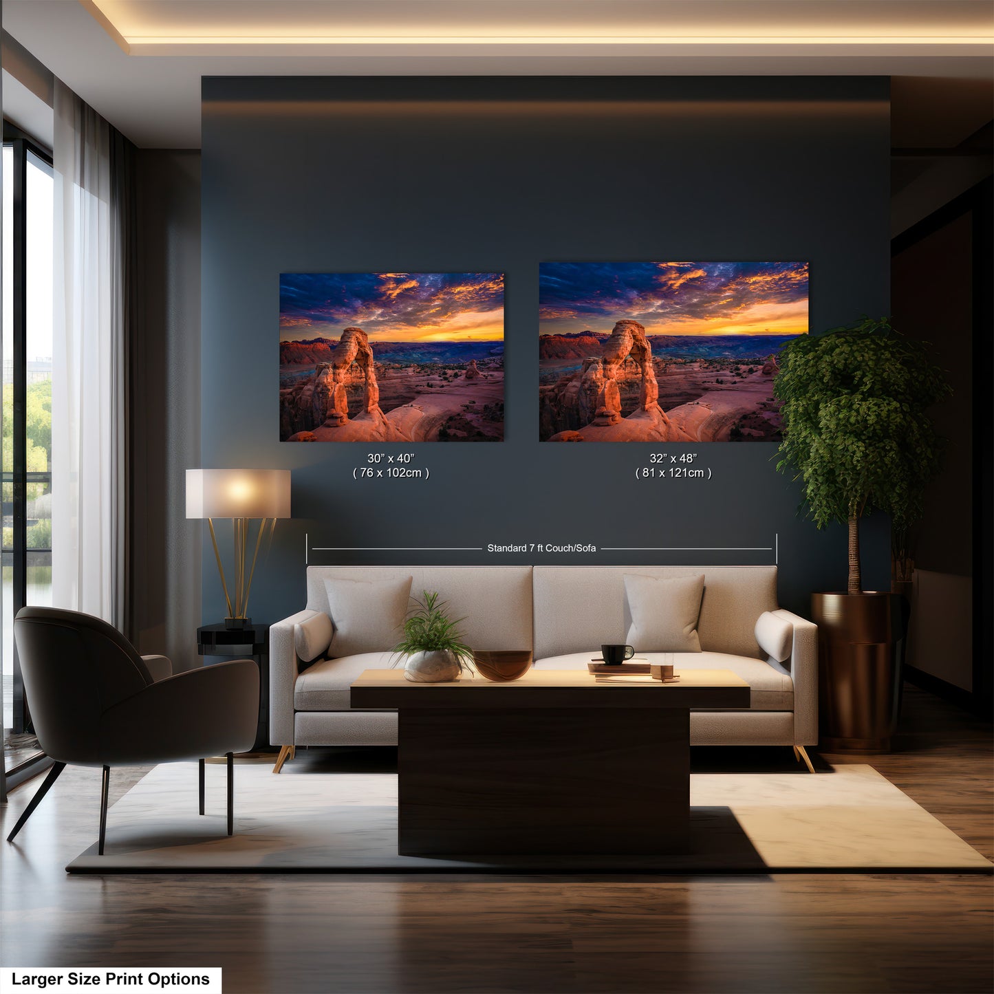 a living room filled with furniture and a painting on the wall