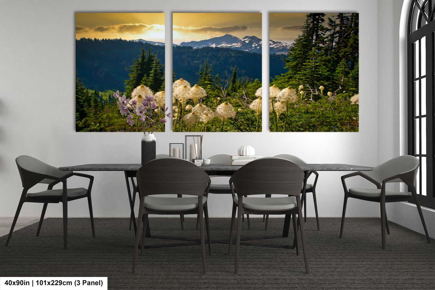 a dining room with a table and chairs