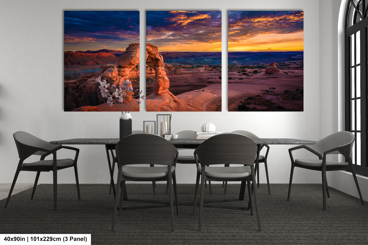 a dining room with a table and chairs