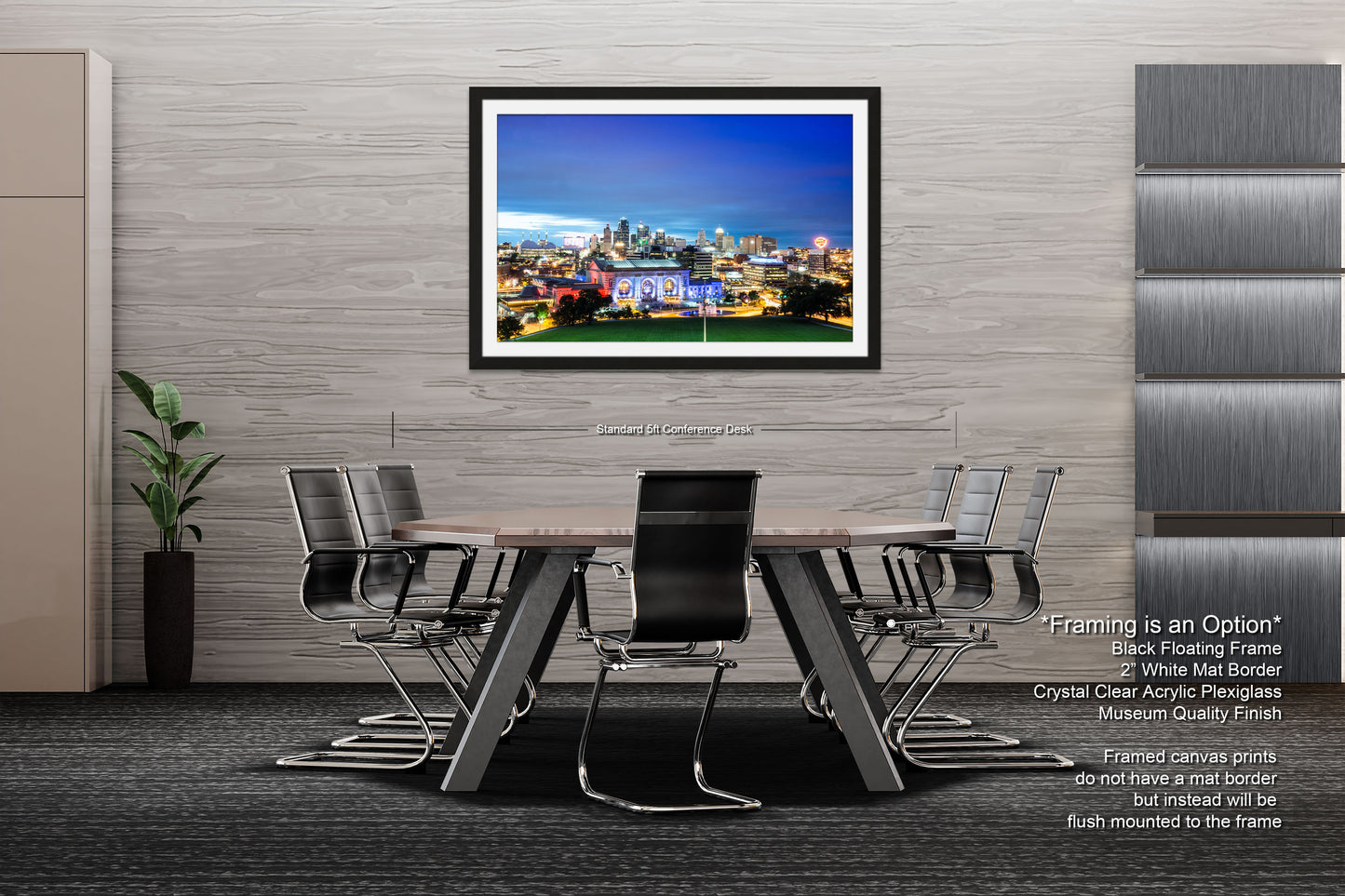 a picture of a cityscape taken from a dining room table