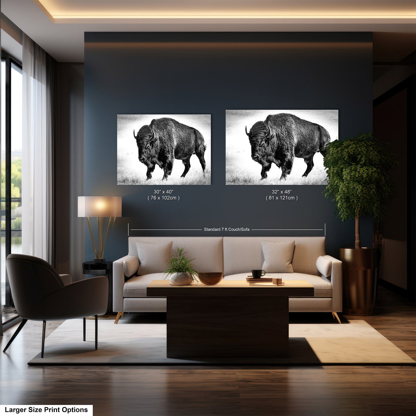 American Buffalo Original Canvas Art | Bison Canvas Print Wall Art | Buffalo Home and Office Art Print Wall Decor | Black & White Print