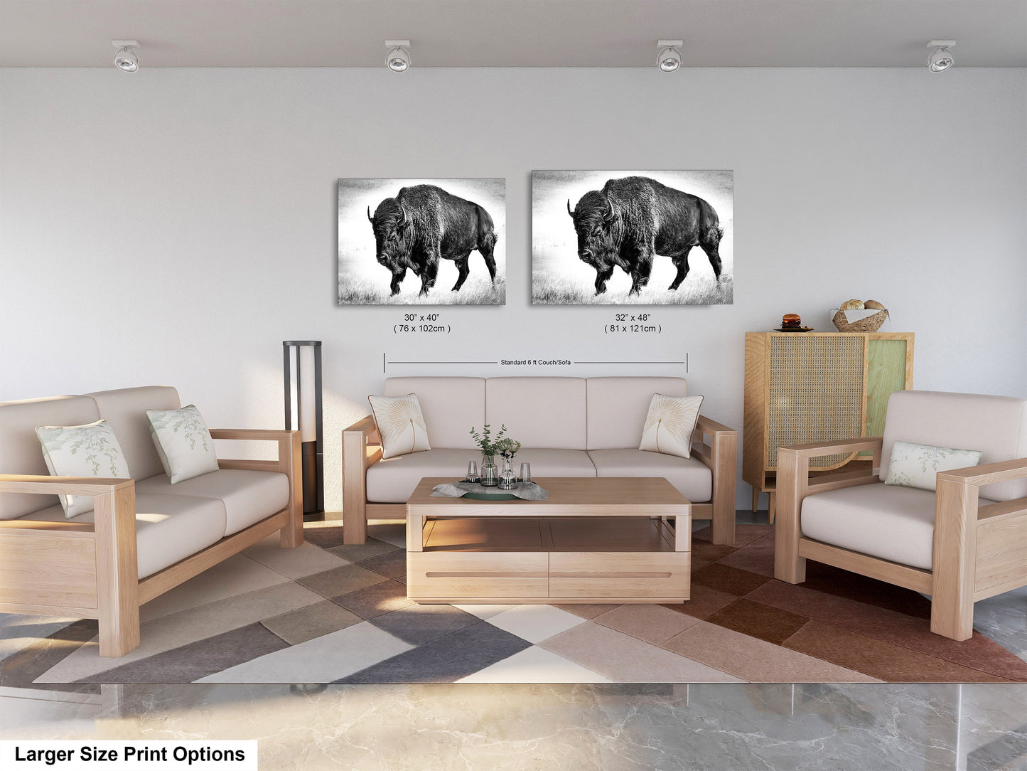 American Buffalo Original Canvas Art | Bison Canvas Print Wall Art | Buffalo Home and Office Art Print Wall Decor | Black & White Print