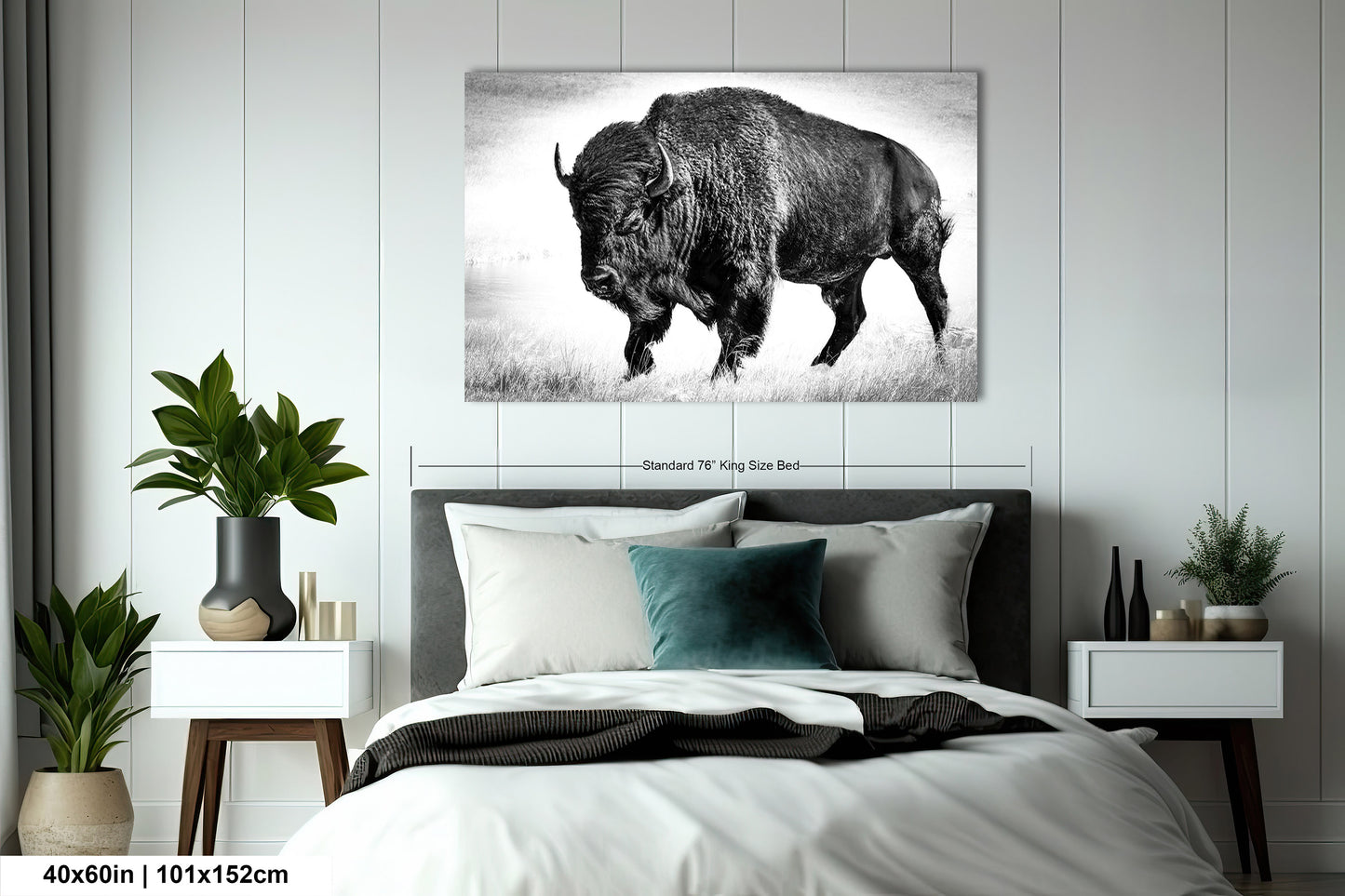 American Buffalo Original Canvas Art | Bison Canvas Print Wall Art | Buffalo Home and Office Art Print Wall Decor | Black & White Print