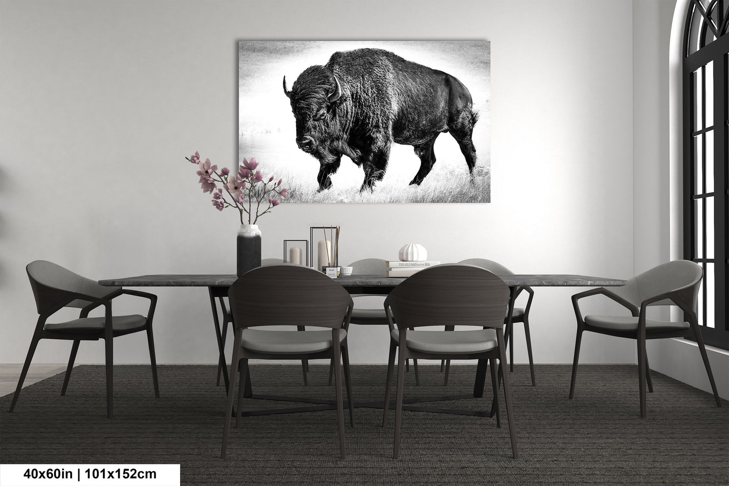 American Buffalo Original Canvas Art | Bison Canvas Print Wall Art | Buffalo Home and Office Art Print Wall Decor | Black & White Print