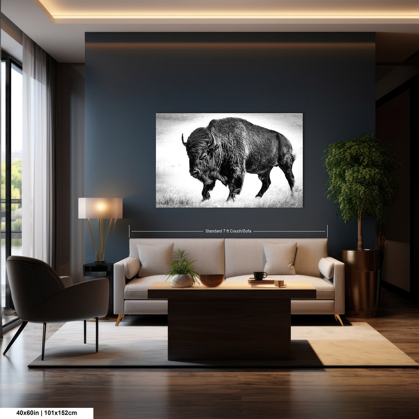 American Buffalo Original Canvas Art | Bison Canvas Print Wall Art | Buffalo Home and Office Art Print Wall Decor | Black & White Print