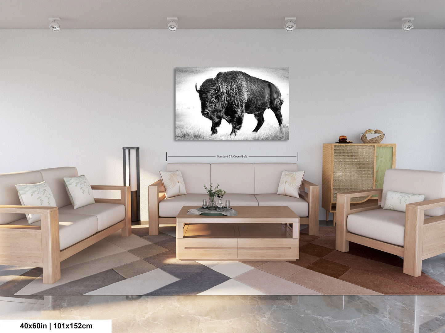 American Buffalo Original Canvas Art | Bison Canvas Print Wall Art | Buffalo Home and Office Art Print Wall Decor | Black & White Print