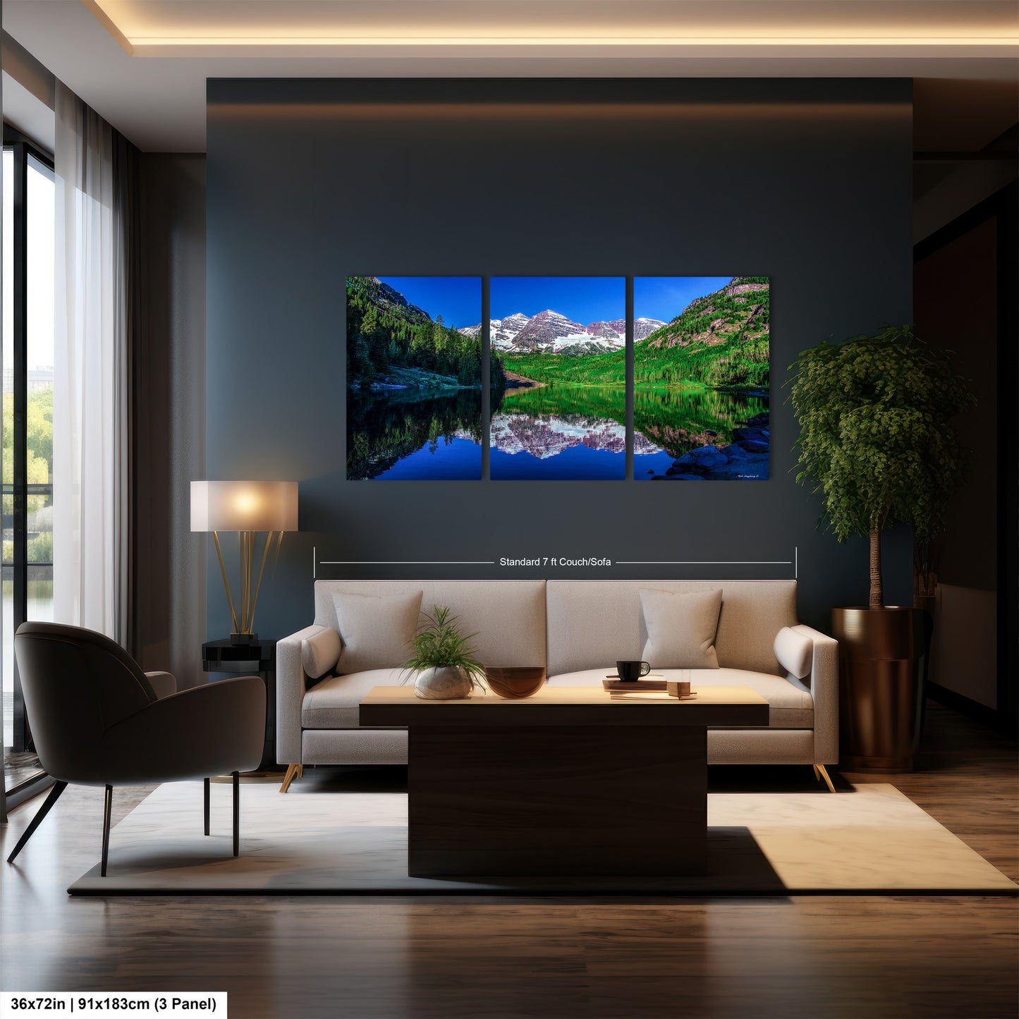Reflections of Maroon Bells in spring, Aspen Colorado artwork, mountain lake, nature wall art, triptych, office decor,