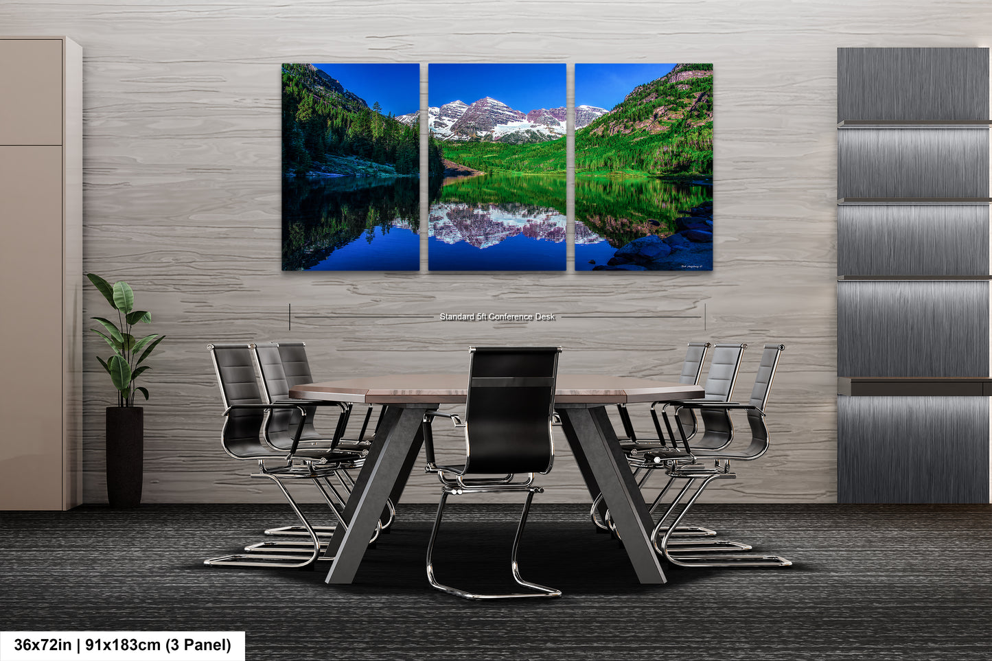 Reflections of Maroon Bells in spring, Aspen Colorado artwork, mountain lake, nature wall art, triptych, office decor,