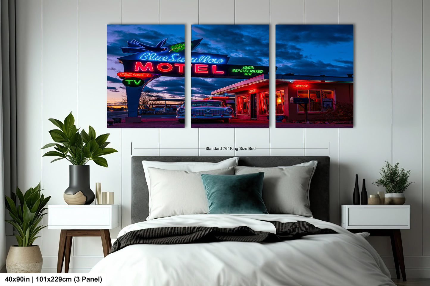 Route 66 Sign - Blue Swallow Motel - Iconic Route 66 Photo: Americana Neon Sign Photography Print - New Mexico Road Trip Wall Art