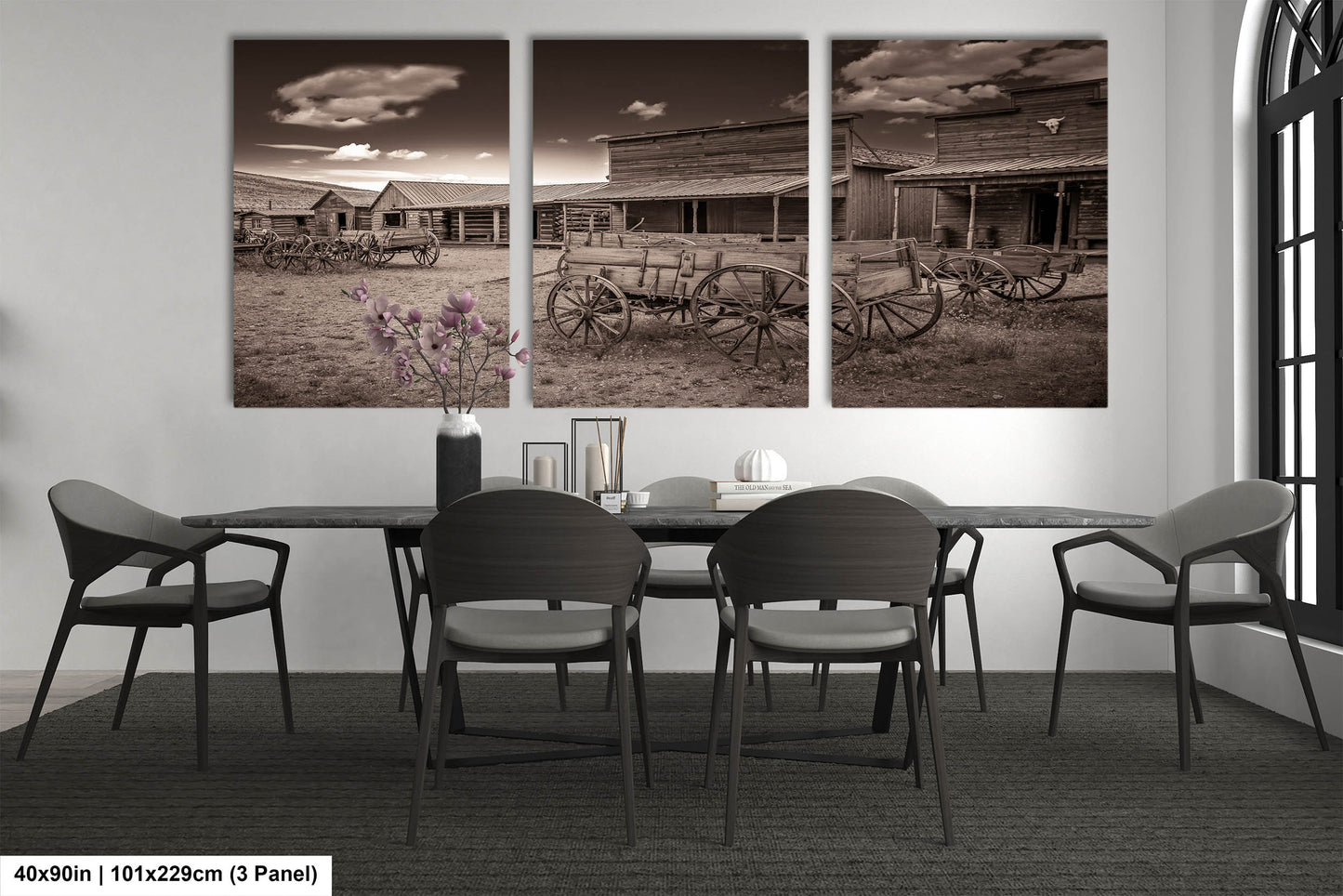 Old West Ghost Town Sepia Photography Decor, Old Wagons Wyoming Photo, Rustic Style, Cowboy Art, Western Art Wall Pictures, Wrapped Canvas,