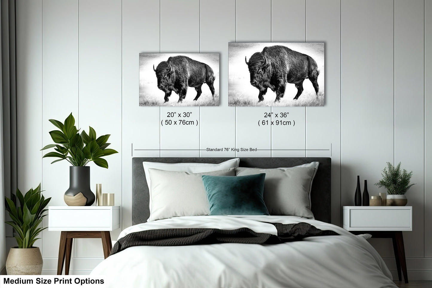 American Buffalo Original Canvas Art | Bison Canvas Print Wall Art | Buffalo Home and Office Art Print Wall Decor | Black & White Print
