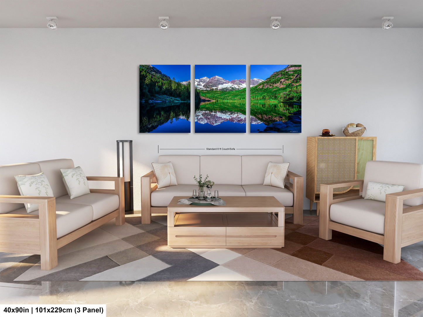 Reflections of Maroon Bells in spring, Aspen Colorado artwork, mountain lake, nature wall art, triptych, office decor,